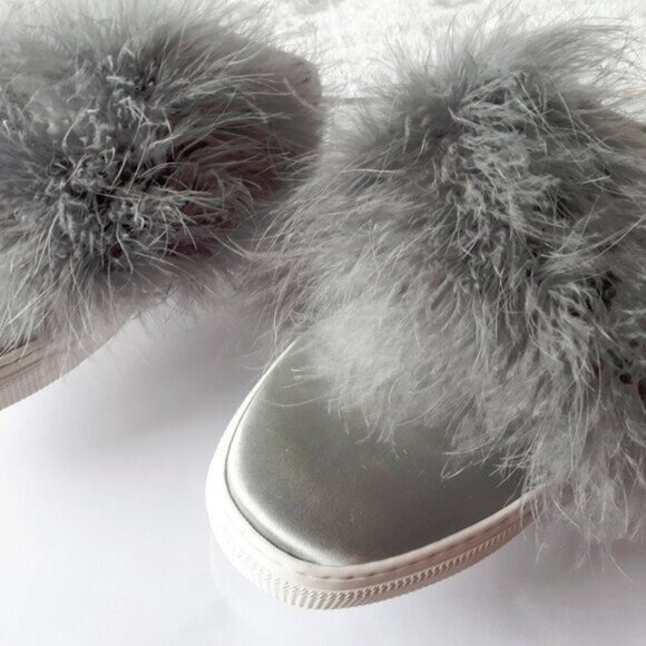 NIB NWT ZCD Montreal silver grey satin & feather sneakers, 40 - Picture 7 of 8